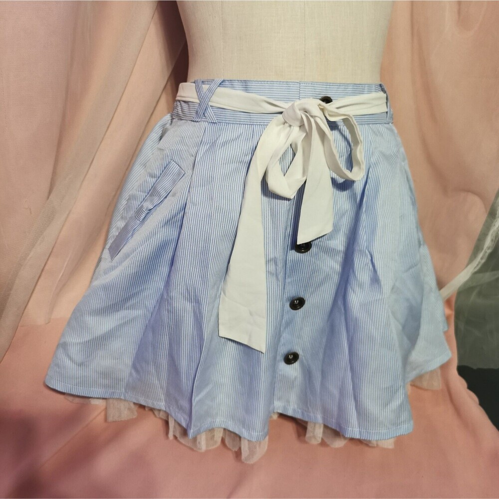 Ank Rouge Mini Skirt Women's Small Blue White Ruffle Boho Party Casual Boho Cute
